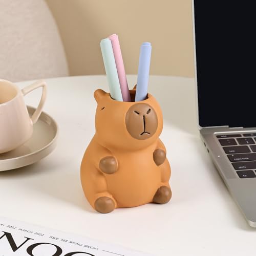 Tuioyoc Pen Holder for Desk, Ceramic Capybara Cute Pencil Holder, Makeup Brush Holder, Desktop Organizer Storage Pen Cup for Office Home Decor - Image 2