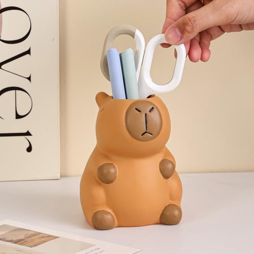 Tuioyoc Pen Holder for Desk, Ceramic Capybara Cute Pencil Holder, Makeup Brush Holder, Desktop Organizer Storage Pen Cup for Office Home Decor - Image 5