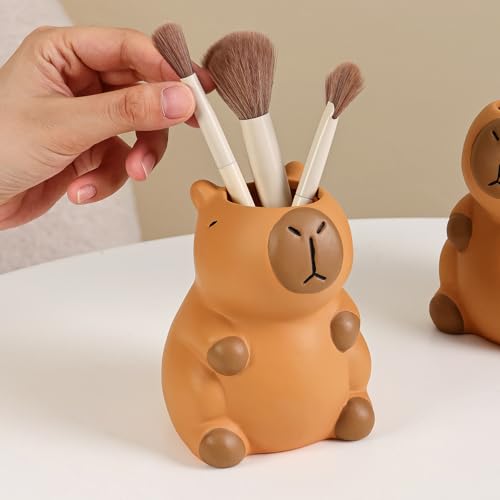 Tuioyoc Pen Holder for Desk, Ceramic Capybara Cute Pencil Holder, Makeup Brush Holder, Desktop Organizer Storage Pen Cup for Office Home Decor - Image 3