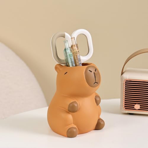 Tuioyoc Pen Holder for Desk, Ceramic Capybara Cute Pencil Holder, Makeup Brush Holder, Desktop Organizer Storage Pen Cup for Office Home Decor - Image 4
