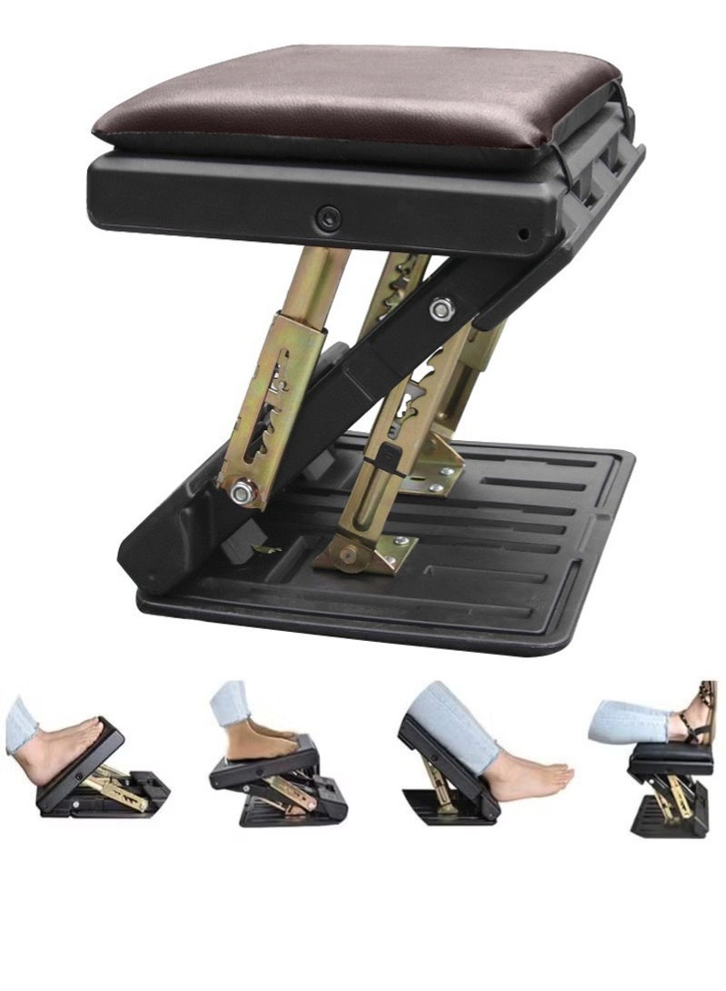 OMEVE Adjustable Home Office Footrests with Removable Soft Foot Rest Pad Max-Load 120Lbs with Massaging Beads for Car,Under Desk, Home, Train,4-Level Height Adjustment(Brown) - Image 1