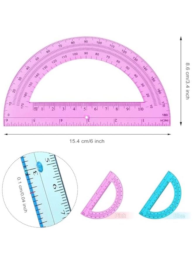 Arabest 2 Pcs 6 Inch Plastic Protractor Math Protractors 180 Degrees Angle Measurement, Translucent for Geometry Classroom Kid Student School Office Supplies(Pink, Blue) - Image 2