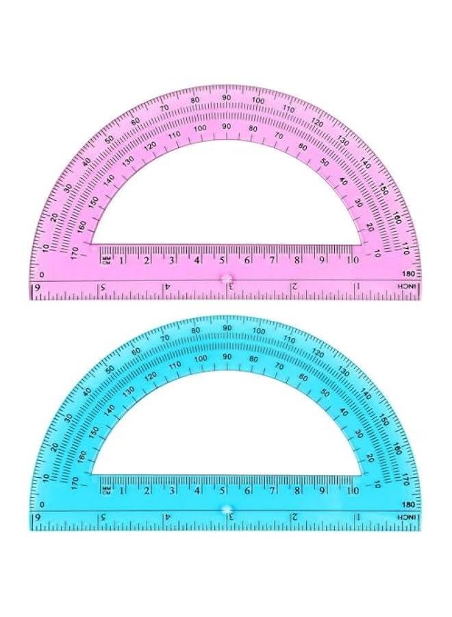 Arabest 2 Pcs 6 Inch Plastic Protractor Math Protractors 180 Degrees Angle Measurement, Translucent for Geometry Classroom Kid Student School Office Supplies(Pink, Blue) - Image 1
