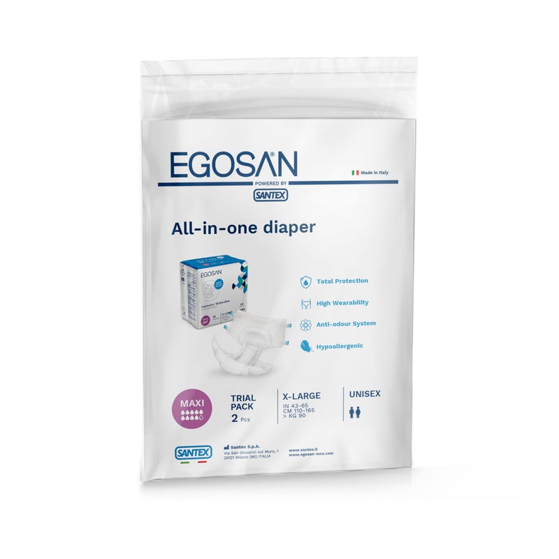 حفاضات الكبار EGOSAN Maxi لل incontinent مع أقصى امتصاص وأزرار قابلة للتعديل للرجال والنساء عبوة 2 عدد XLarge عينة