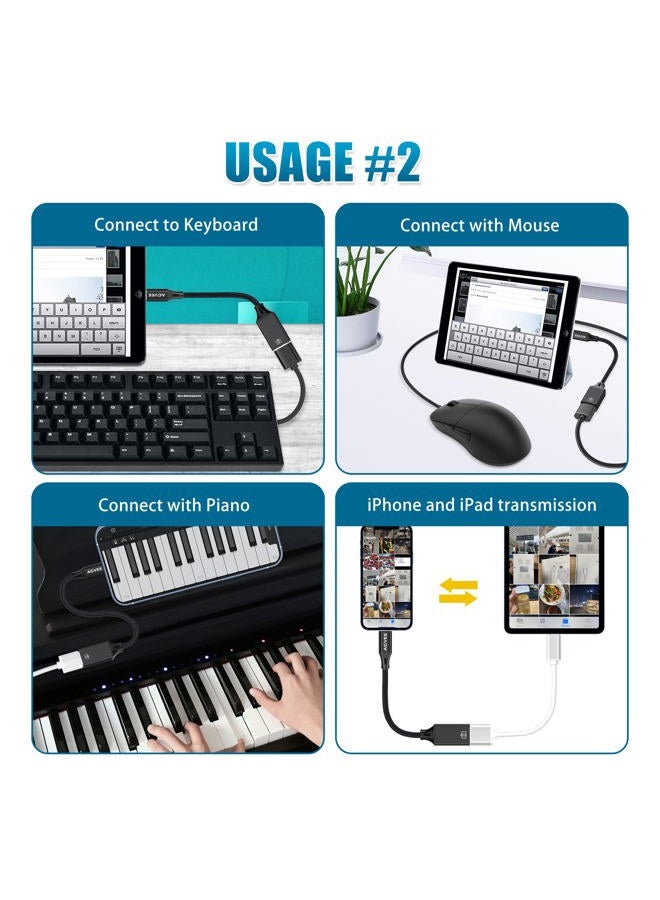 AGVEE 4 inch Lightning to USB Female Camera Adapter, OTG Cable for iPhone iPad to Connect Card Reader, USB Flash Drive, MIDI, Keyboard, Mouse, Hubs, Plug & Play, Black - Image 3