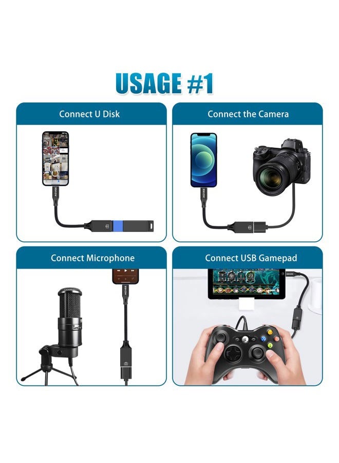 AGVEE 4 inch Lightning to USB Female Camera Adapter, OTG Cable for iPhone iPad to Connect Card Reader, USB Flash Drive, MIDI, Keyboard, Mouse, Hubs, Plug & Play, Black - Image 2