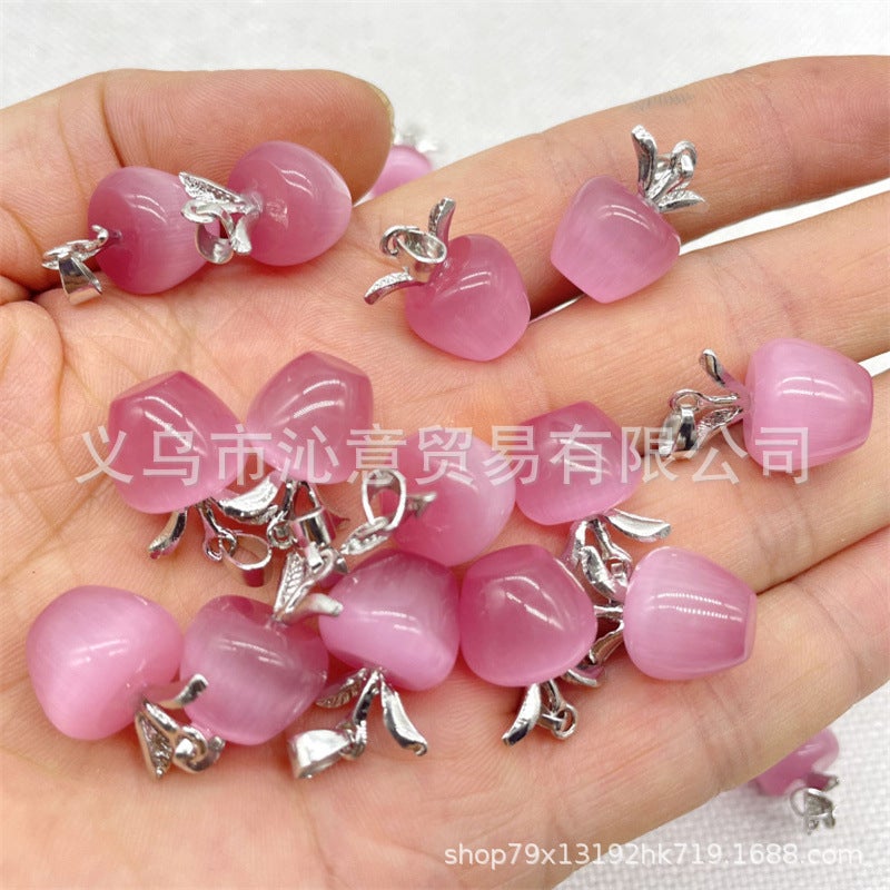 Generic Fashion Jewelry Color Cats Eye Apple Pendant DIY Making Necklace Earrings Pendant Christmas Eve Gift Pink (silver buckle) 