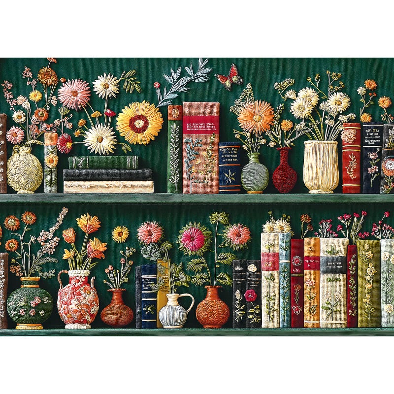 Blueforest Wildflower Embroidery Puzzles for Adults 1000 Pieces Vintage Flower Book Puzzle Wildflower Pages Jigsaw Puzzle for Book Lover Floral Art Bookshelf Library Puzzles - Image 3