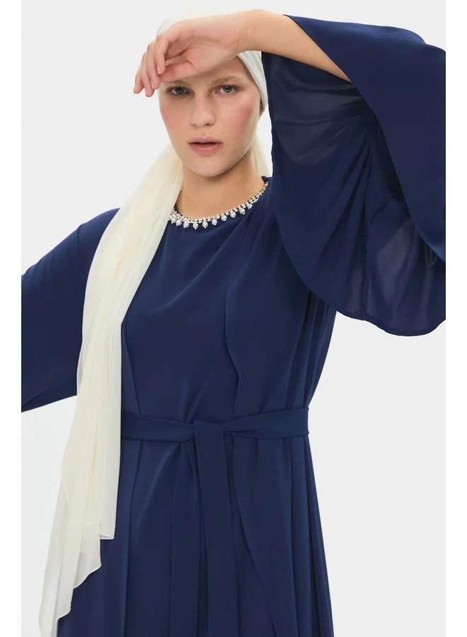 JUNE June Women Ruffle Detailed Stone Abaya Navy