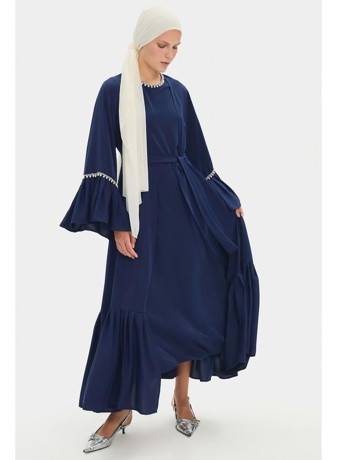 جون عباية نسائية بحجر مزخرف بكشكش لون كحلي - Image 2