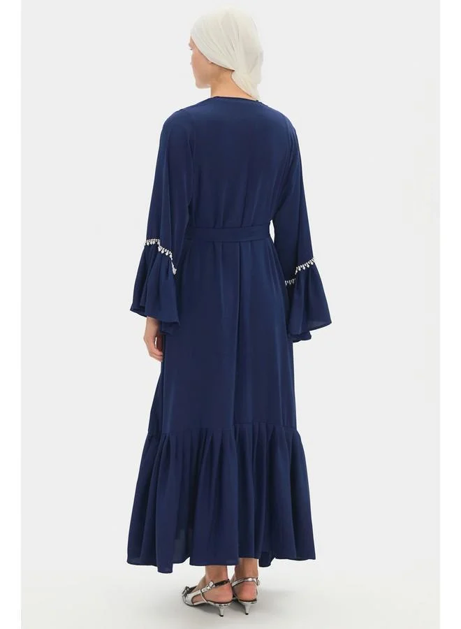 JUNE June Women Ruffle Detailed Stone Abaya Navy