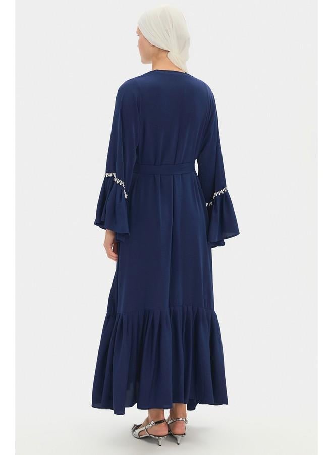 جون عباية نسائية بحجر مزخرف بكشكش لون كحلي - Image 4