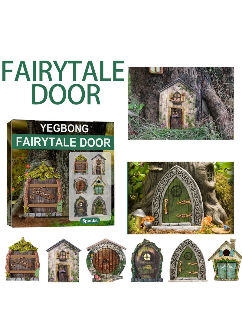 YEGBONG 6PCS Garden Decoration Fairy Tale Door Courtyard Tree Decoration Wooden Miniature Dwarf Decoration Fairy Tale Door  - Image 3