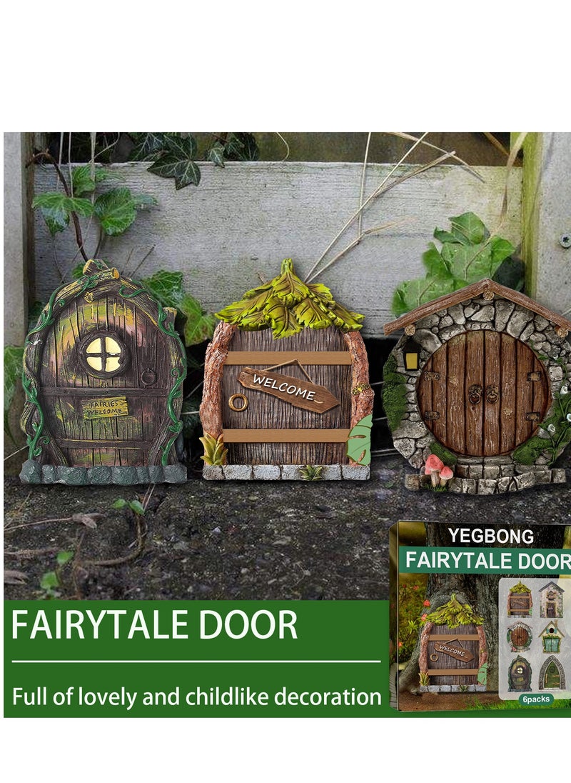 YEGBONG 6PCS Garden Decoration Fairy Tale Door Courtyard Tree Decoration Wooden Miniature Dwarf Decoration Fairy Tale Door  - Image 4