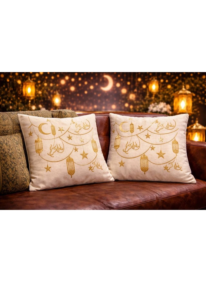 طقم كوشن 2 قطعة كتان تطريز سيرما ذهبي - Image 2