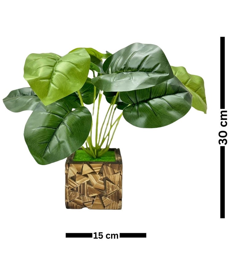 Dekorly Potted Plants Indoor Small Artificial Silk Plants Decor for Home Table Office Desk Bedroom Living Room Bathroom Shelf Farmhouse | Wooden Pot (Design-B, One Plant) - Image 2