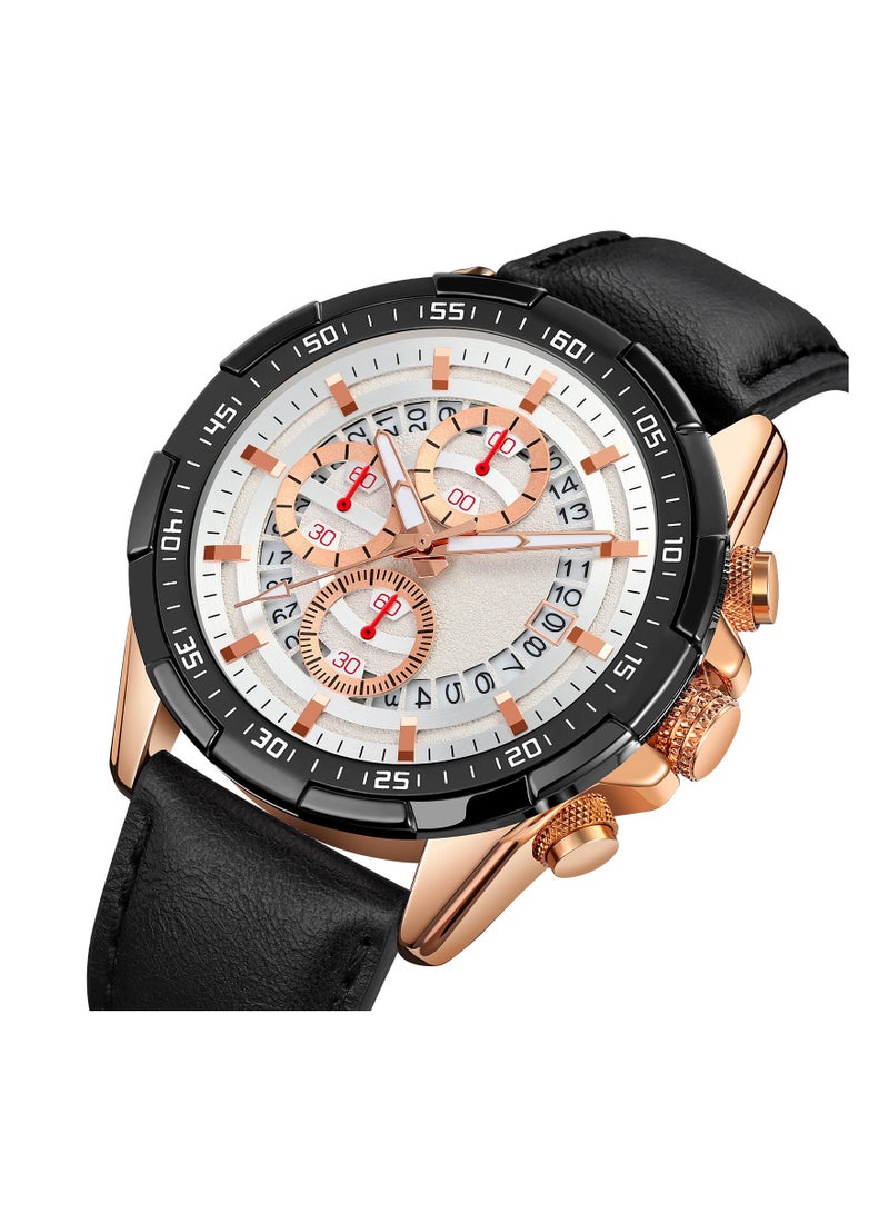 Mens Watches, Analog Quartz Watch, Chronograph, Waterproof, Elegant Gifts, for Men Leather Strap Wrist Watches and Business Casual Wrist Watch for Men - Image 2
