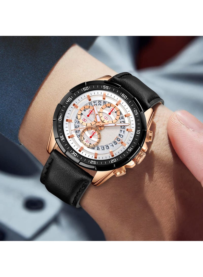 Mens Watches, Analog Quartz Watch, Chronograph, Waterproof, Elegant Gifts, for Men Leather Strap Wrist Watches and Business Casual Wrist Watch for Men - Image 5