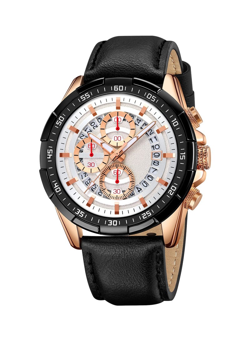 Mens Watches, Analog Quartz Watch, Chronograph, Waterproof, Elegant Gifts, for Men Leather Strap Wrist Watches and Business Casual Wrist Watch for Men - Image 1
