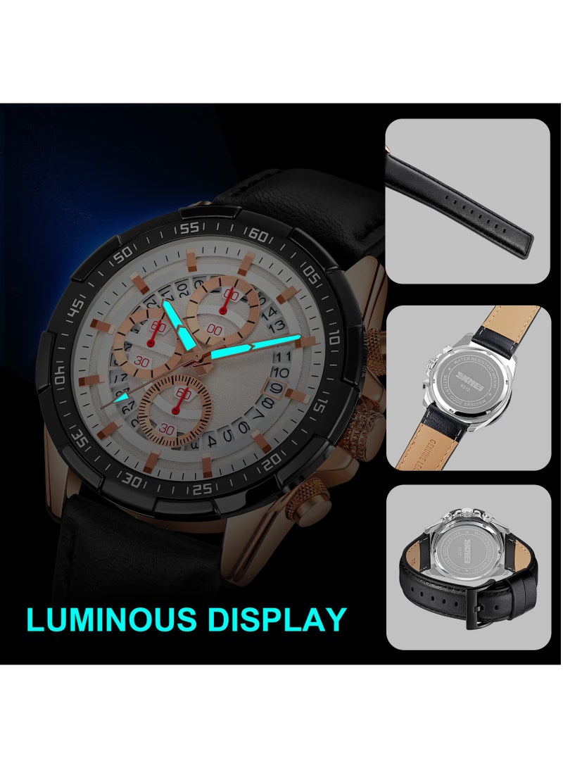 Mens Watches, Analog Quartz Watch, Chronograph, Waterproof, Elegant Gifts, for Men Leather Strap Wrist Watches and Business Casual Wrist Watch for Men - Image 4