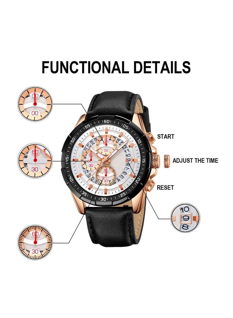 Mens Watches, Analog Quartz Watch, Chronograph, Waterproof, Elegant Gifts, for Men Leather Strap Wrist Watches and Business Casual Wrist Watch for Men - Image 3
