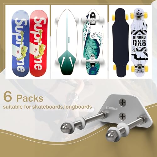 ATOOMTUZS Skateboard Wall Mount Display6 PacksAluminum Ramp Shape Skateboard Deck Wall Mount with Two Screw Holes for Horizontal and Vertical Hanging Skateboard Display Decor - Image 3