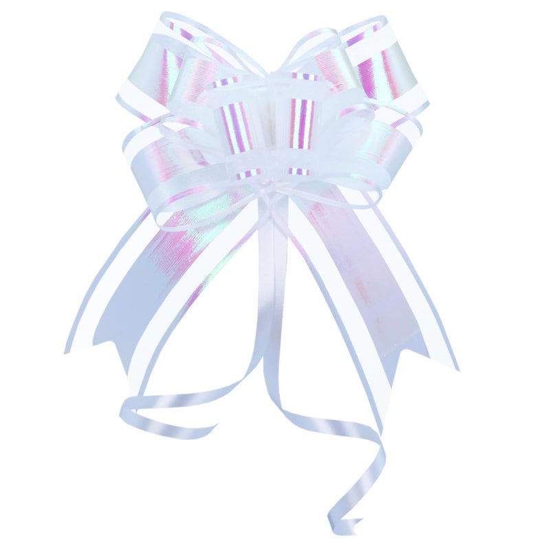 WEWILUCK Pull Bows for Gift Wrapping, Large Iridescent White Gifts Bow for Presents Package, Baskets, Christmas, Wedding, and Party Decor(6 inches, 10 PCS) - Image 1