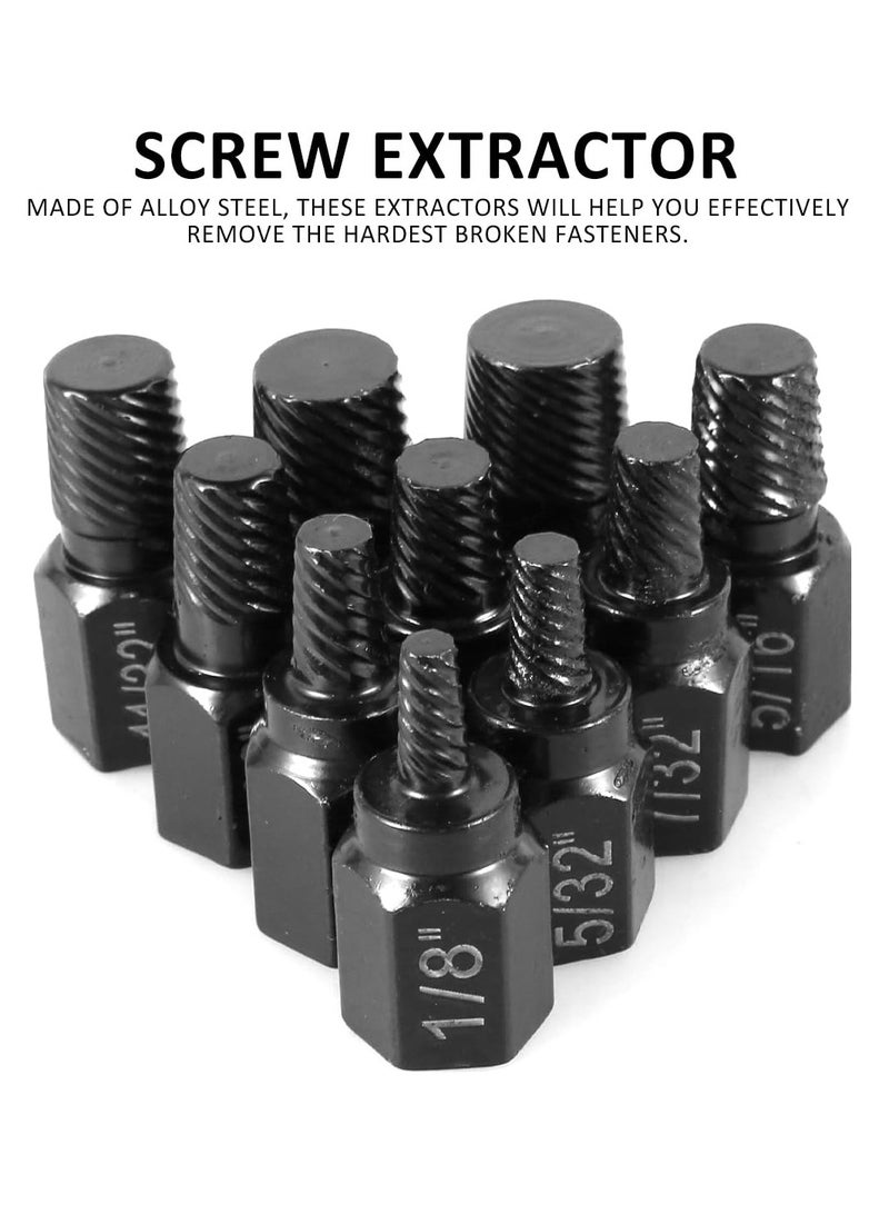 10 pcs Broken Screw Extractor Drill Bit, Alloy Steel Damaged Nut Extractor Bolt Screw Remover, Hexagonal Dismantling Extension Tool Set - Image 3