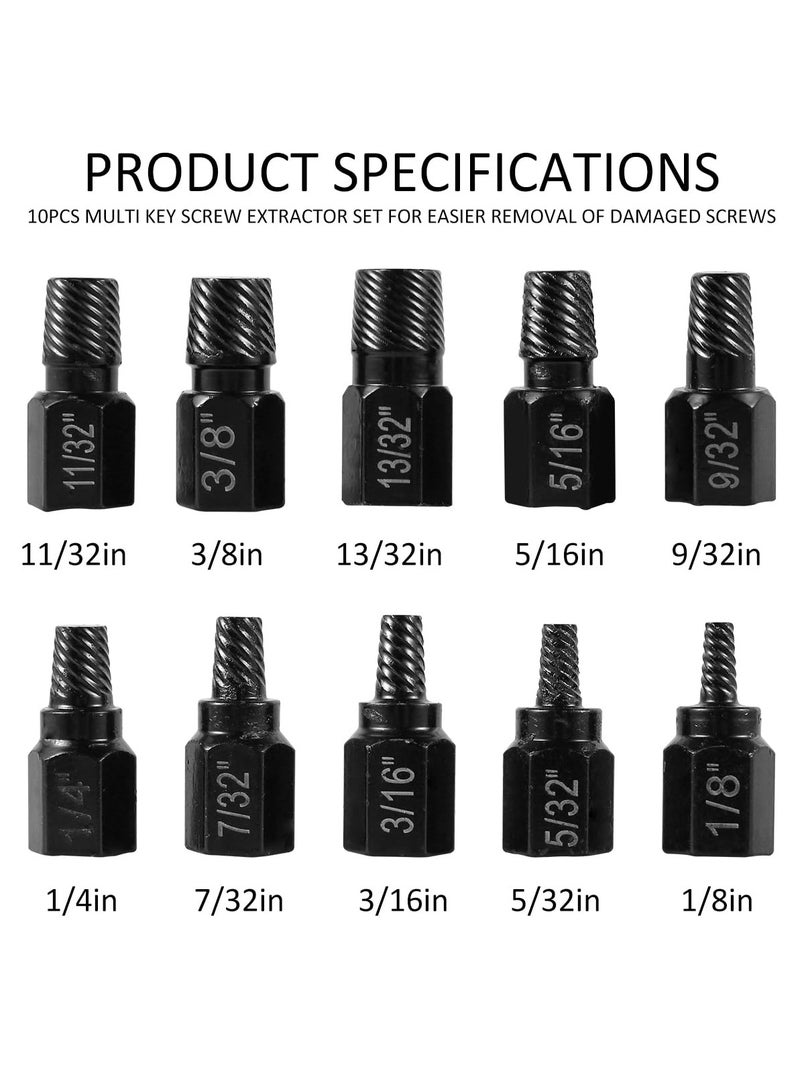 10 pcs Broken Screw Extractor Drill Bit, Alloy Steel Damaged Nut Extractor Bolt Screw Remover, Hexagonal Dismantling Extension Tool Set - Image 2