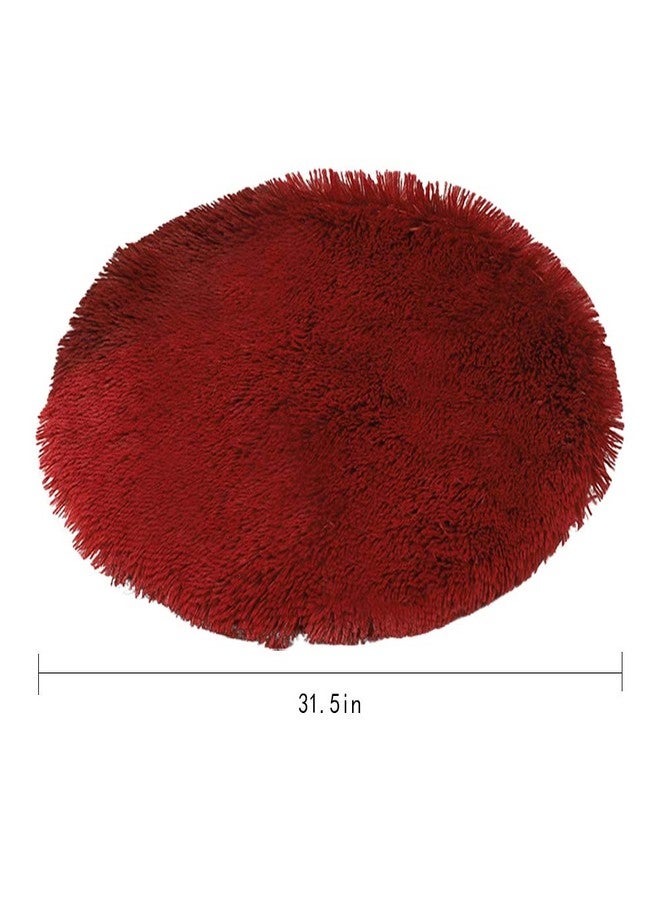 Kelendle 31 Inch Plush Dog Bed Mat Warm Fluffy Round Puppy Crate Pad with Anti-Slip Waterproof Bottom Soft Comfy Pet Kennel Mat for Small and Medium Dogs Sleeping(Claret) - Image 3