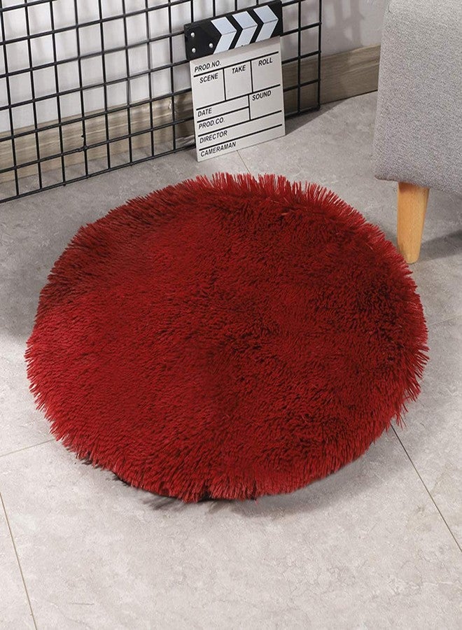 Kelendle 31 Inch Plush Dog Bed Mat Warm Fluffy Round Puppy Crate Pad with Anti-Slip Waterproof Bottom Soft Comfy Pet Kennel Mat for Small and Medium Dogs Sleeping(Claret) - Image 2