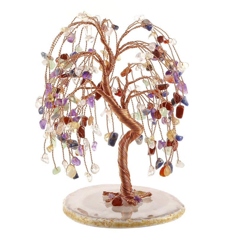 Jovivi Natural 7 Chakra Healing Crystals Quartz Tree Tumbled Gemstone Stones Money Tree  Geode Agate Slices Base Feng Shui Ornaments Home Decoration for Wealth and Luck 5.5""-6.3"" - Image 1