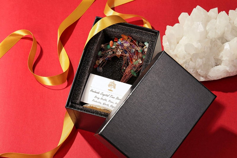 Jovivi Natural 7 Chakra Healing Crystals Quartz Tree Tumbled Gemstone Stones Money Tree  Geode Agate Slices Base Feng Shui Ornaments Home Decoration for Wealth and Luck 5.5""-6.3"" - Image 4