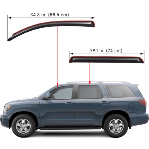 Lightronic واقي نافذة أوتوماتيكي ليتروينك قابل للتثبيت في القناة، متين للغاية، يناسب تويوتا سيكويا من 2008-2022، حماية من الأشعة فوق البنفسجية، واقي مطر، واقي ريح أصلي، تركيب سهل بدون حفر، دخاني داكن، 4 قطع - Image 2