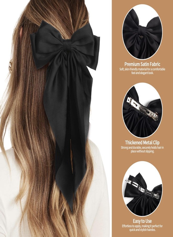 MIKONIKO Silky Satin Hair Bows for Women Girls - 4PCS Ribbon Bows for Hair, Big Bow Hair Clips with Long Tail, Barrettes - Cute Hair Accessories Gifts (Black, Brown, Khaki, Beige) - Image 5