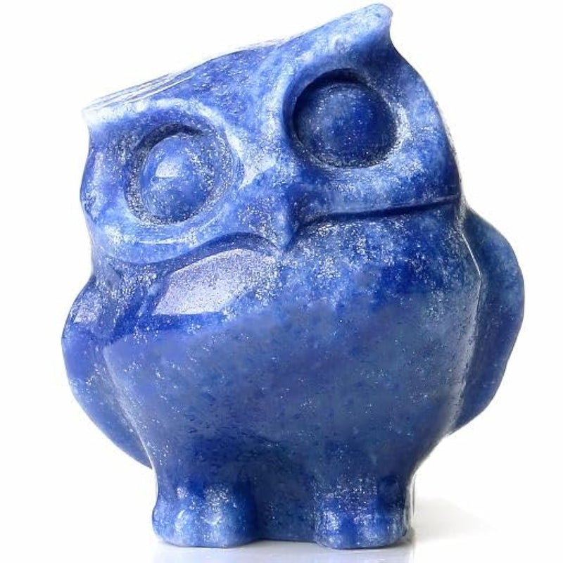YATOJUZI Owl Decor Blue Aventurine Natural Healing Crystals Stones Cute Decors Owls Statues Figurines Sculpture HandCarved Polished Gemstone Reiki Home Room Office Desk Decoration Gifts for Women Men
