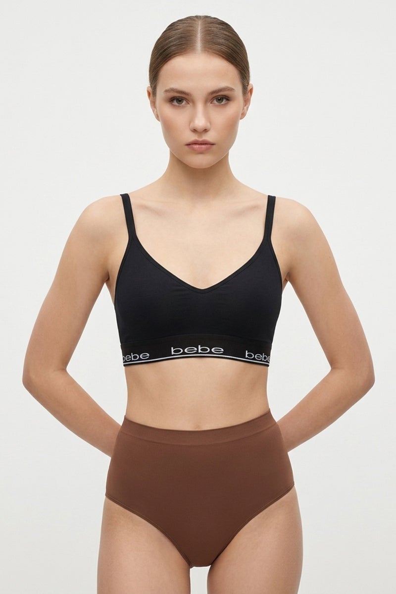 bebe Women Brand Logo Padded Bralette, Black - Image 1
