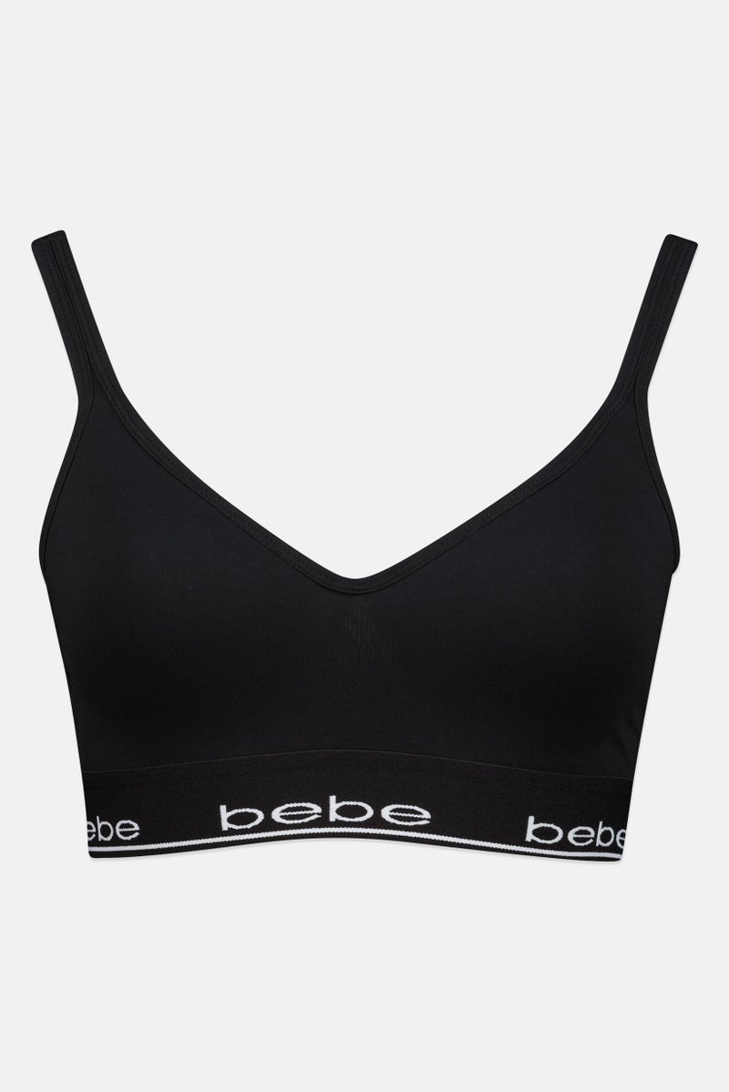 bebe Women Brand Logo Padded Bralette, Black - Image 2