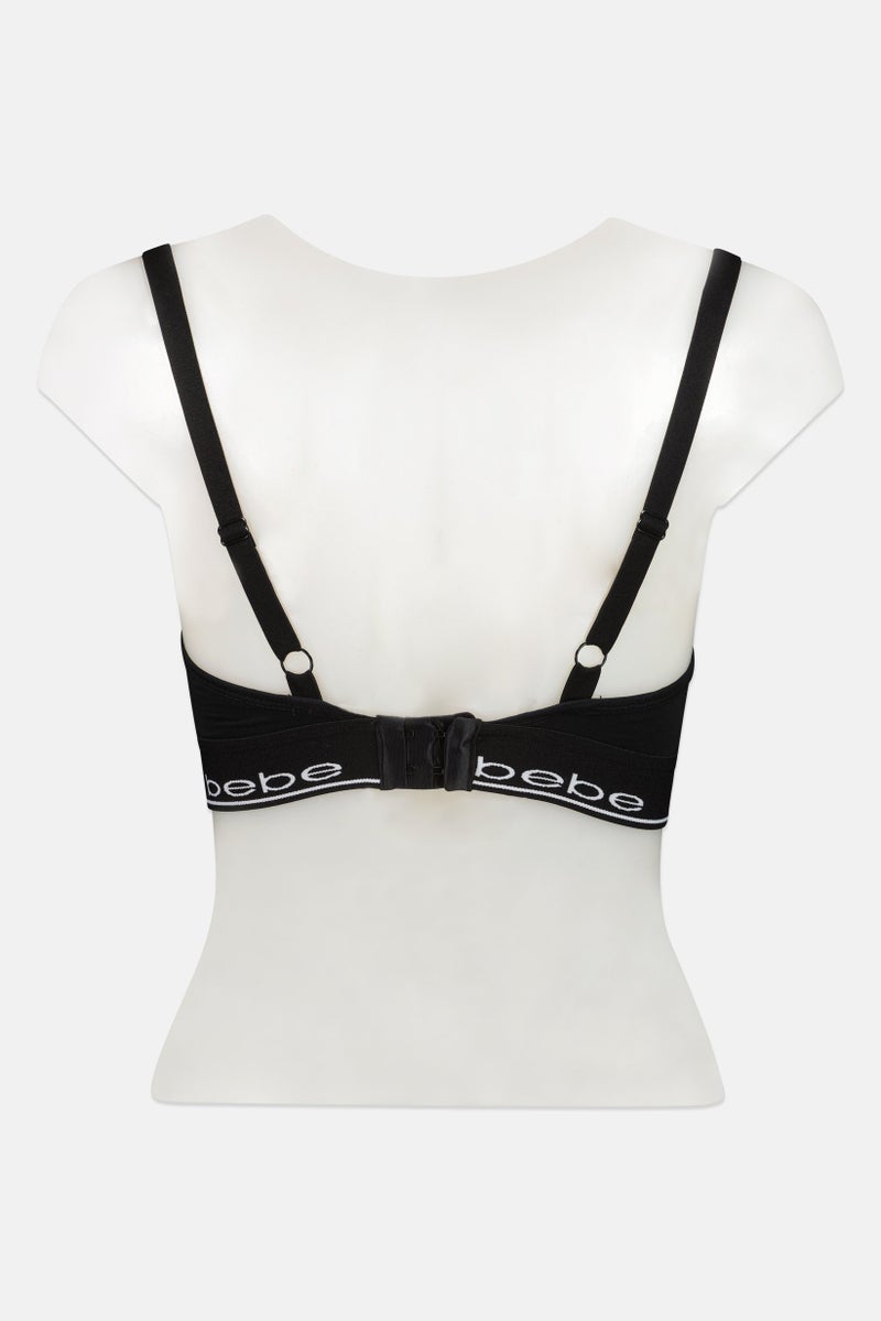 bebe Women Brand Logo Padded Bralette, Black - Image 3
