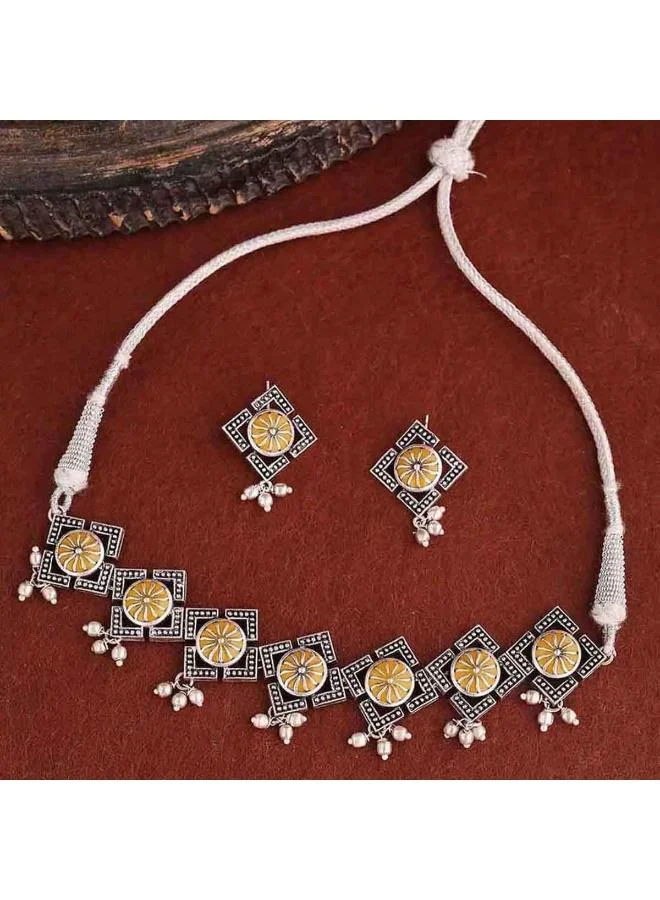 VOYLLA Voylla Sanwari Rectangles Necklace Set, Onesize, Brass, No Gemstone