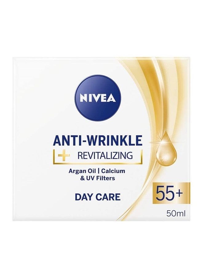 Nivea Anti-wrinkle + revitalizing day care face cream anti-aging 55+ with argan oil, calcium and UV filters 50 ml / 1.69 oz