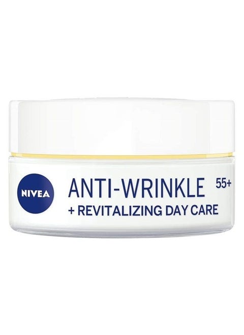 Nivea Anti-wrinkle + revitalizing day care face cream anti-aging 55+ with argan oil, calcium and UV filters 50 ml / 1.69 oz