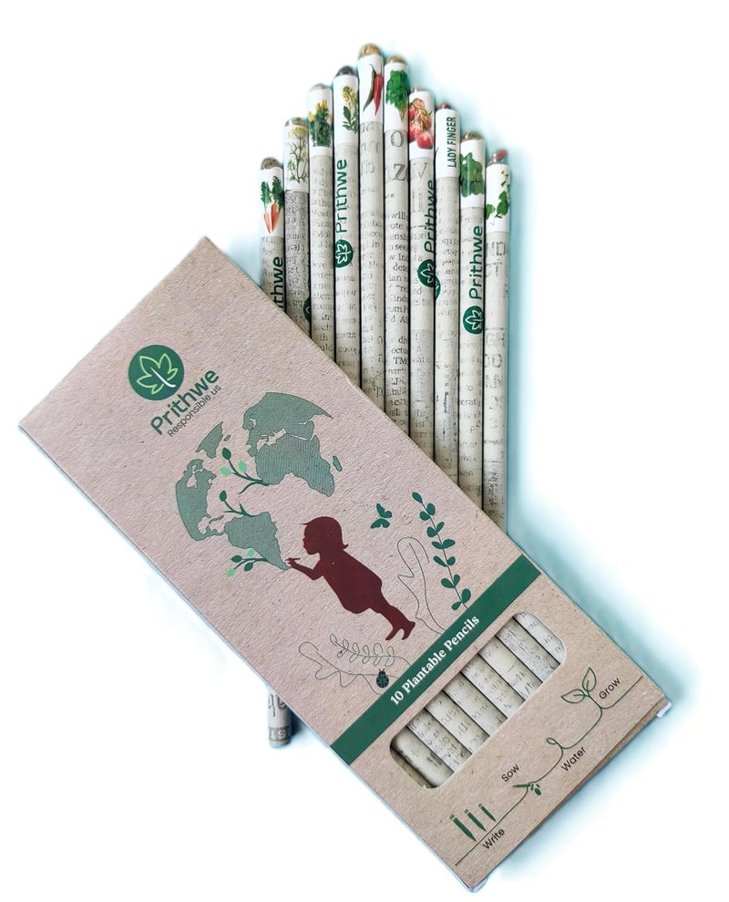 Prithwe Ecofriendly Recycled Newspaper Plantable Seed Pencils Ink Black