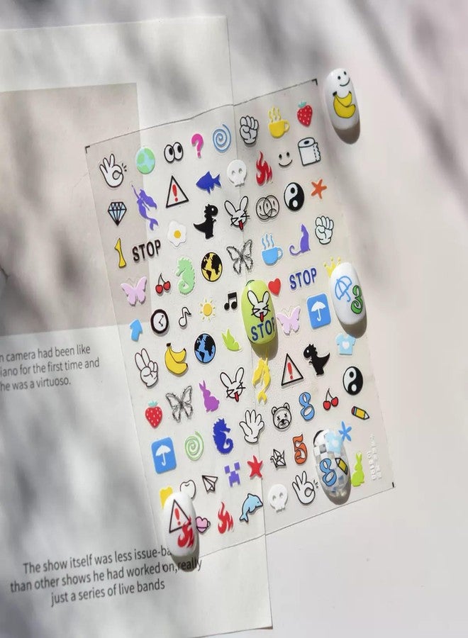 Dedyel Colorful Icons Nail Stickers Dopamine Interesting Icons Self-Adhesive Nail Decals for Women Girls Kids DIY Manicure - Image 5