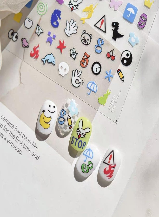 Dedyel Colorful Icons Nail Stickers Dopamine Interesting Icons Self-Adhesive Nail Decals for Women Girls Kids DIY Manicure - Image 3