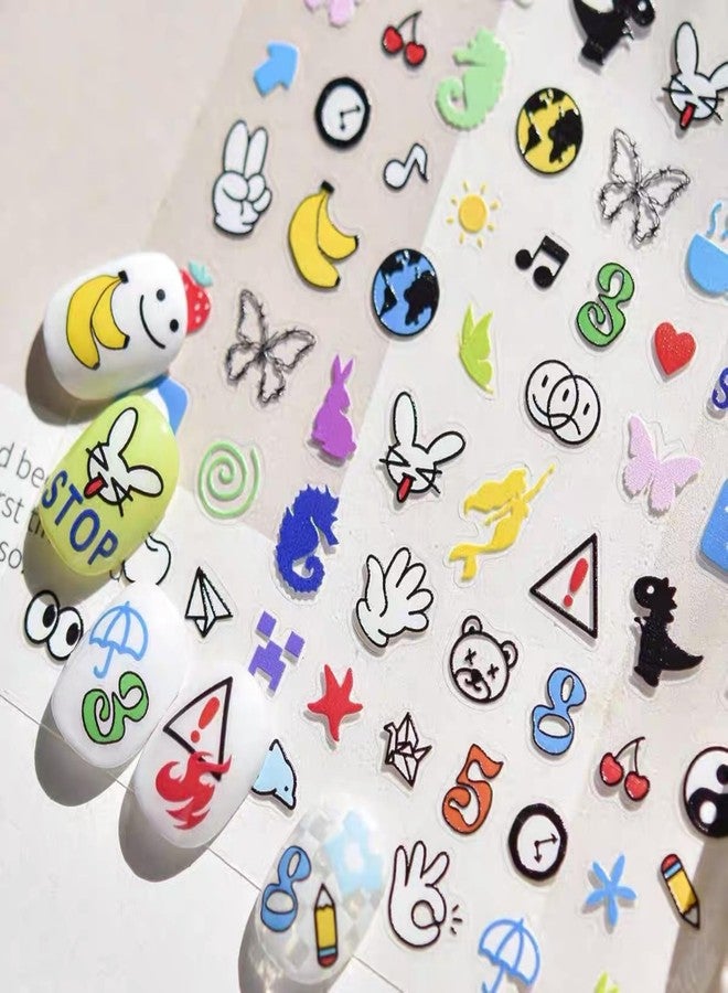 Dedyel Colorful Icons Nail Stickers Dopamine Interesting Icons Self-Adhesive Nail Decals for Women Girls Kids DIY Manicure - Image 1