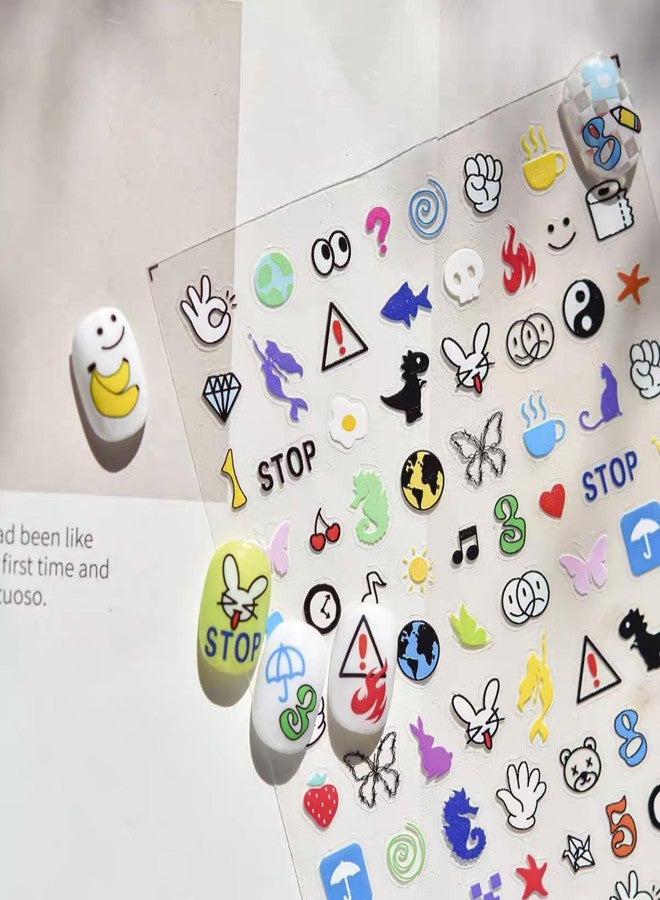 Dedyel Colorful Icons Nail Stickers Dopamine Interesting Icons Self-Adhesive Nail Decals for Women Girls Kids DIY Manicure - Image 2