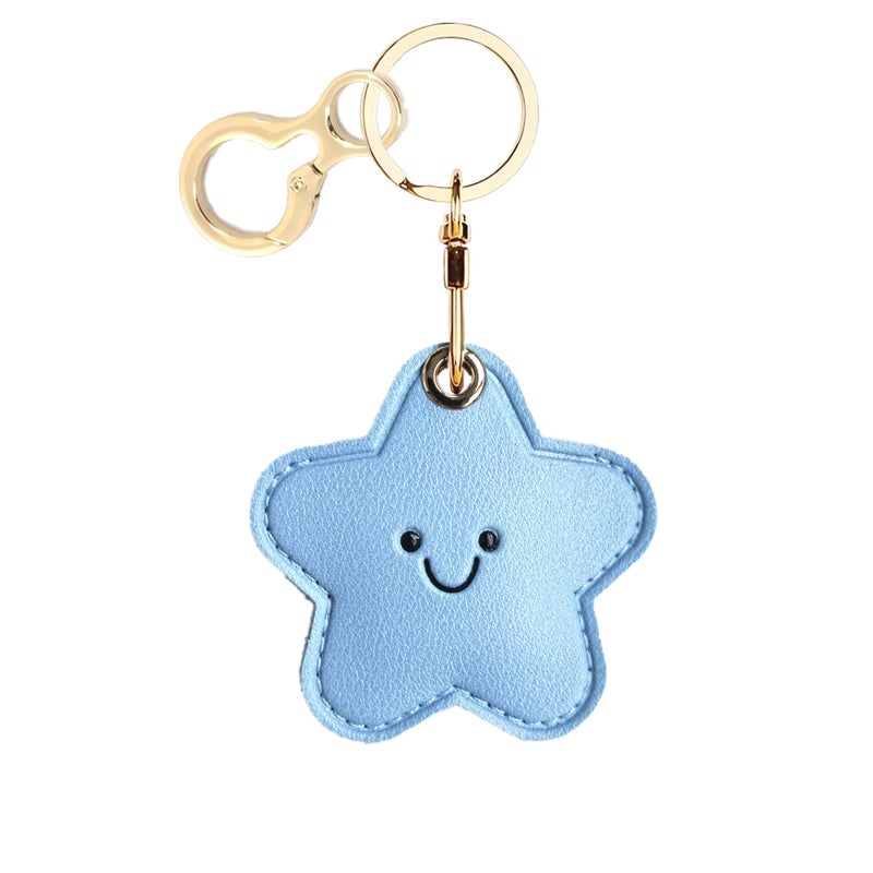 ZOUITY Leather Keychain Holder Case Compatible with AirTag,Cute Protective Cover with Keyring,Anti-Scratch Finder GPS Tracker Case for Wallet Keys,bag,pets,Backpack(Blue Star) - Image 1