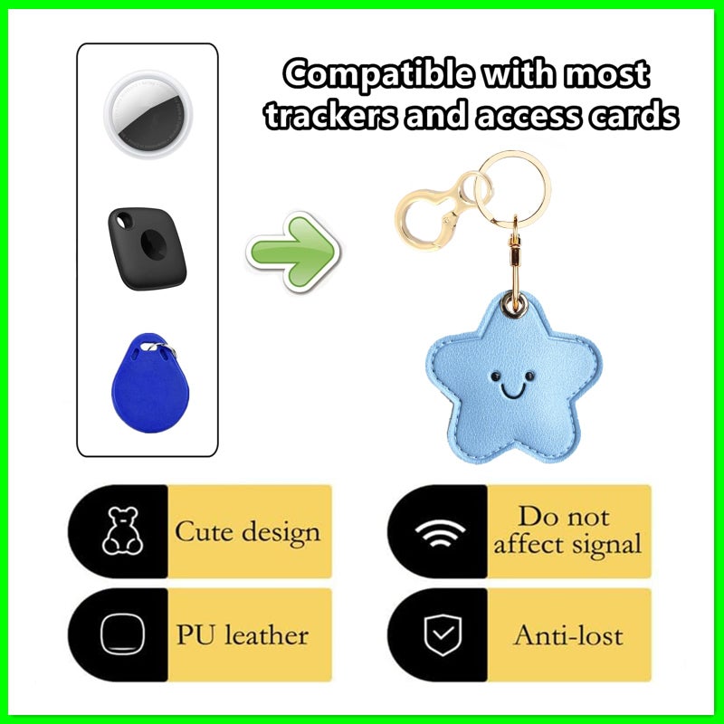 ZOUITY Leather Keychain Holder Case Compatible with AirTag,Cute Protective Cover with Keyring,Anti-Scratch Finder GPS Tracker Case for Wallet Keys,bag,pets,Backpack(Blue Star) - Image 3