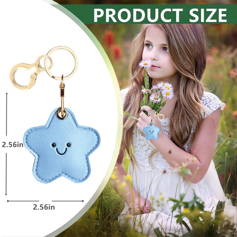 ZOUITY Leather Keychain Holder Case Compatible with AirTag,Cute Protective Cover with Keyring,Anti-Scratch Finder GPS Tracker Case for Wallet Keys,bag,pets,Backpack(Blue Star) - Image 2